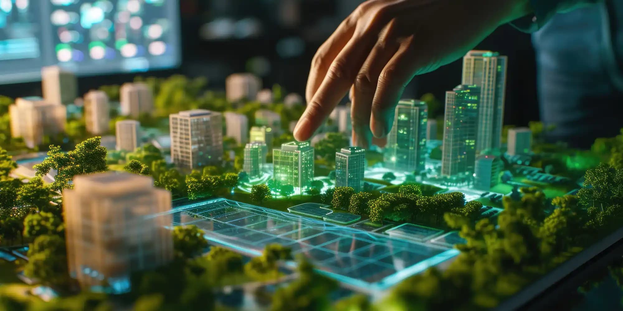 digitalized image of a budling prototype and greenery