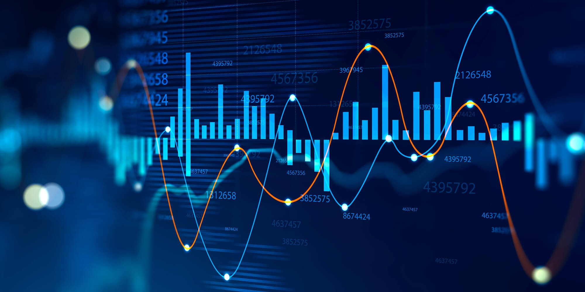 A close-up view of a graph displaying multiple intersecting lines, illustrating various data trends and relationships
