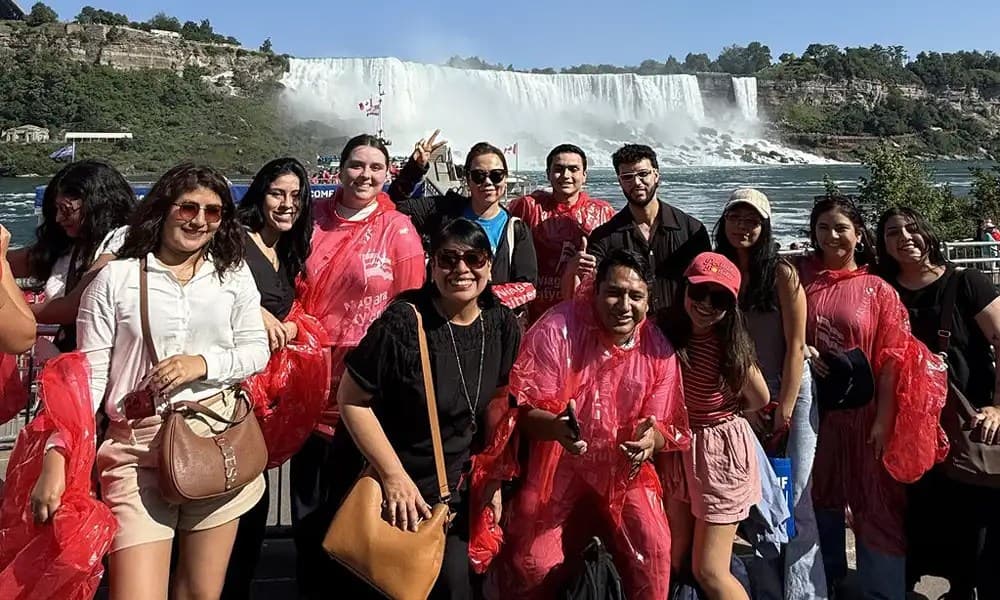 Students at the falls