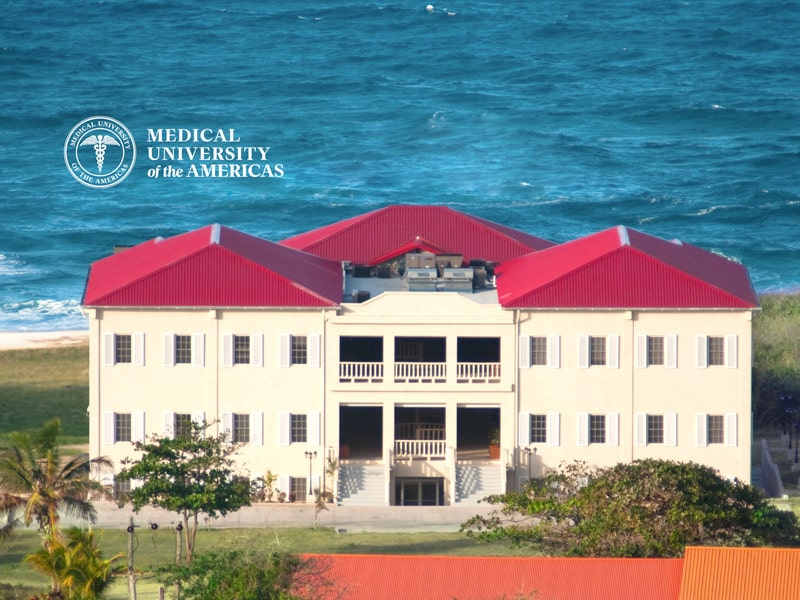 Picture of a Medical University Building in the Caribbean with ocean on the background