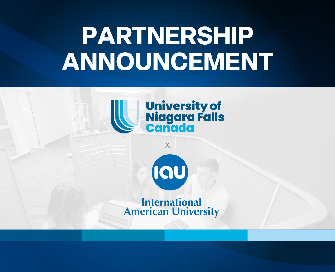 Logos of University of Niagara Falls and International American University