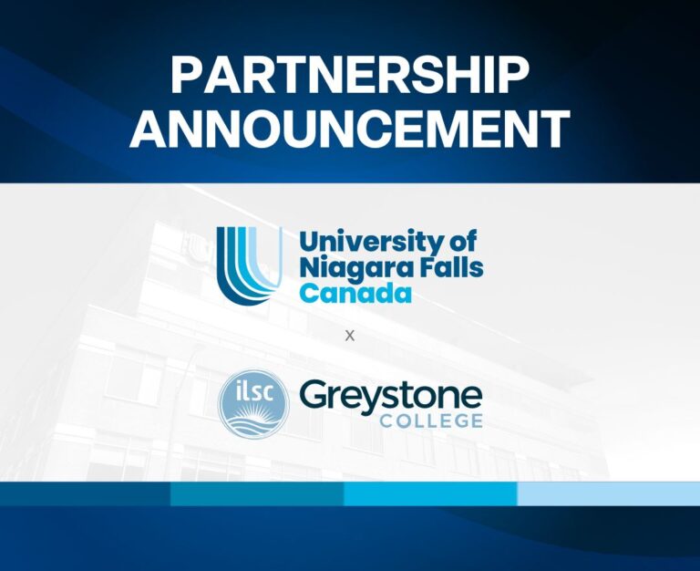 Partnership logos of University of Niagara Falls and Greystone College